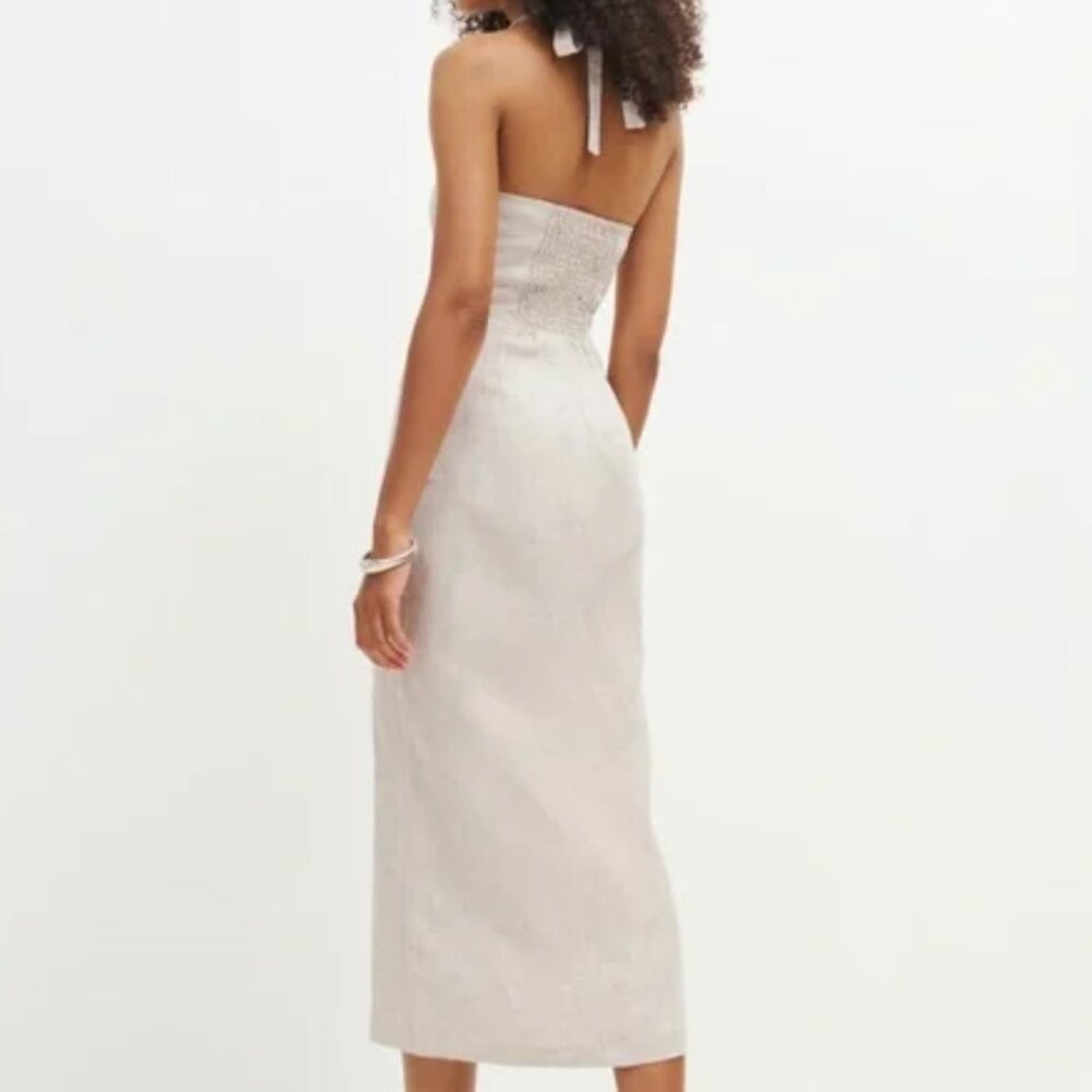 NWT Reformation Edina Linen Dress Sz2 Oatmeal Linen Causal Halter - Picture 4 of 12